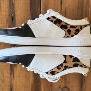 Cole Haan Women's Black and White Sneakers with Leopard Print